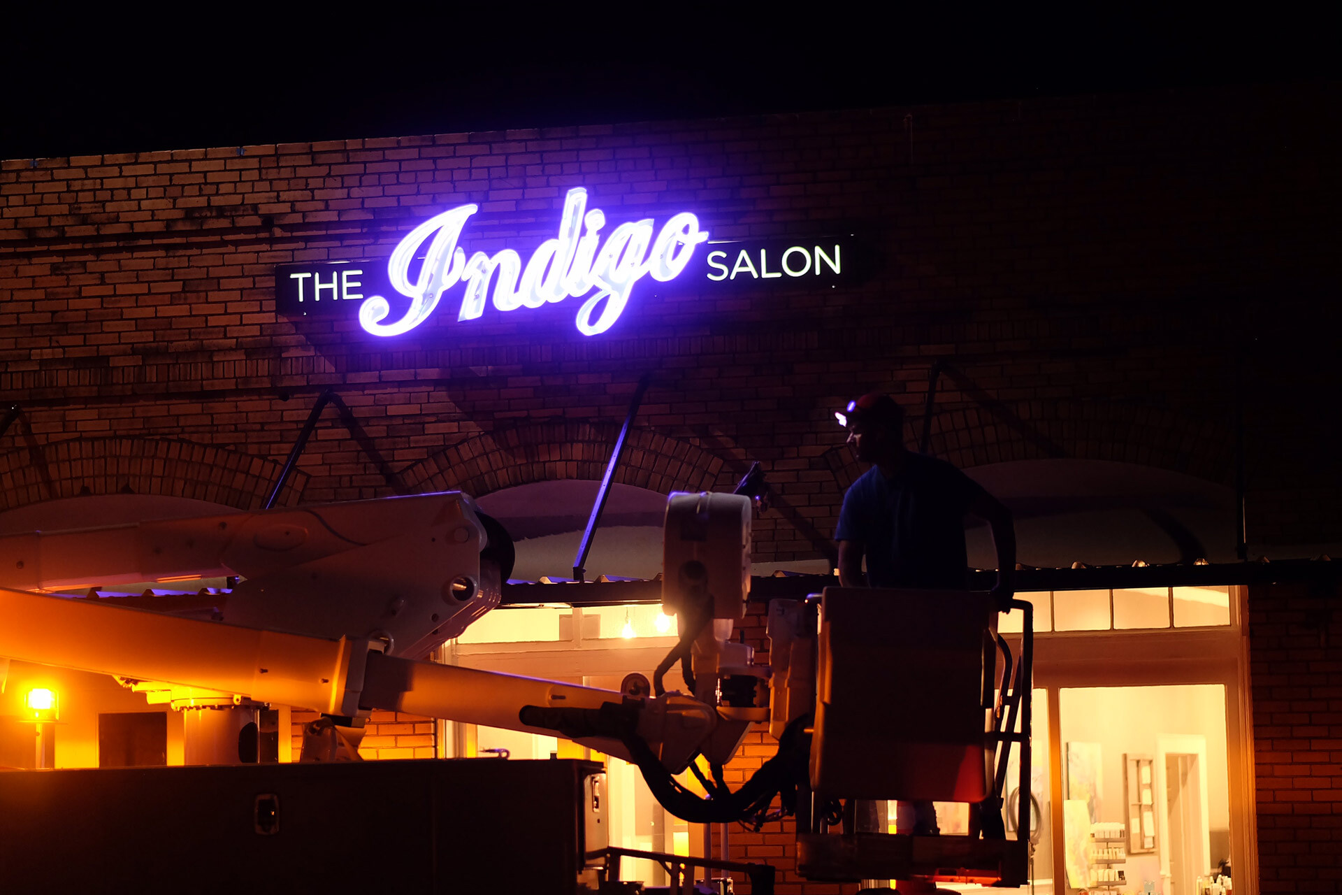 Indigo Salon sign installation